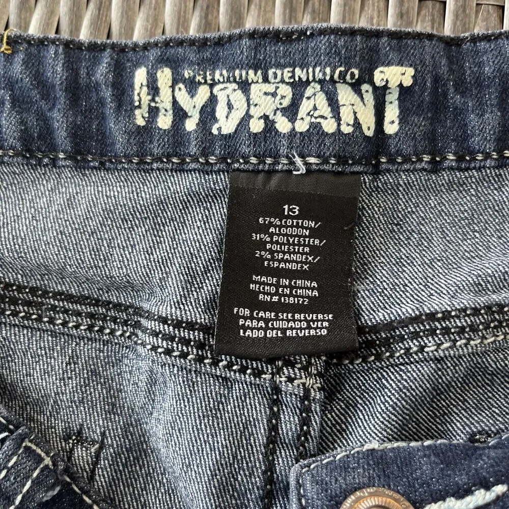 Hydrant Premium Junior Embroidered Denim Jean Shorts Summer Beach Size 13